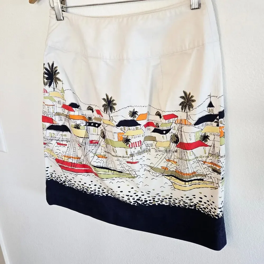 Size 4 – Eddie Bauer Coastal Town Print Cotton Skirt